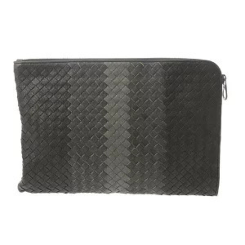 Bottega Veneta Case Intrecciato Dark Brown Gray Leather Clutch Bag